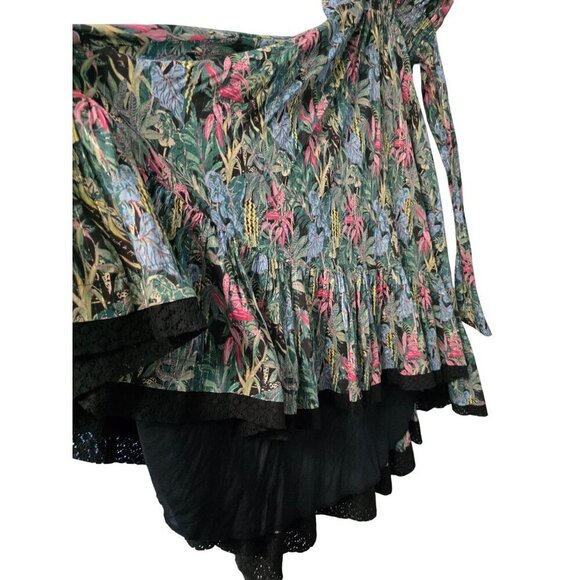 Tropical Print Maxi Dress With Crisscross Straps & Black Lace Trim By Barok - Picture 10 of 15